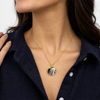 Round Photo Engraved Pendant with Diamond Cut Edge - on model