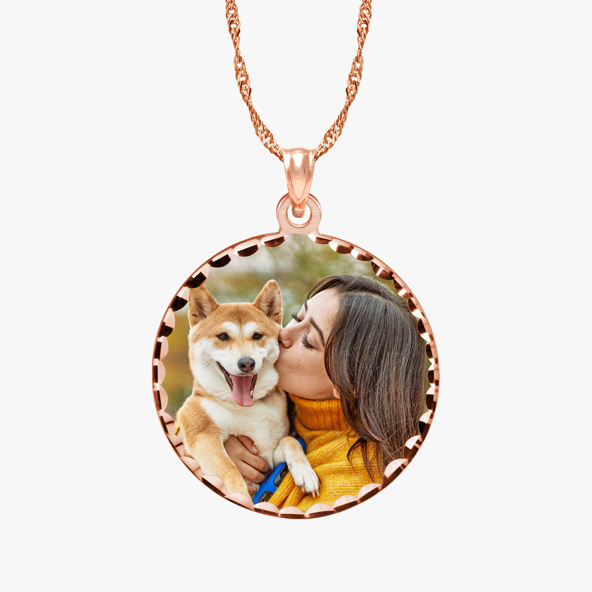 Round Photo Engraved Pendant with Diamond Cut Edge