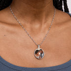 Round Photo Engraved Pendant with Diamond Cut Edge - on model