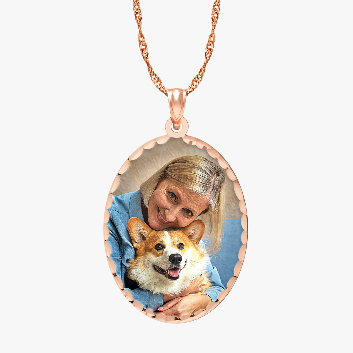 Oval Photo Engraved Pendant with Diamond Cut Edge