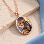 Oval Photo Engraved Pendant with Diamond Cut Edge - lifestyle