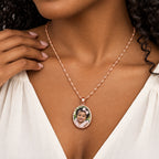 Oval Photo Engraved Pendant with Diamond Cut Edge - on model