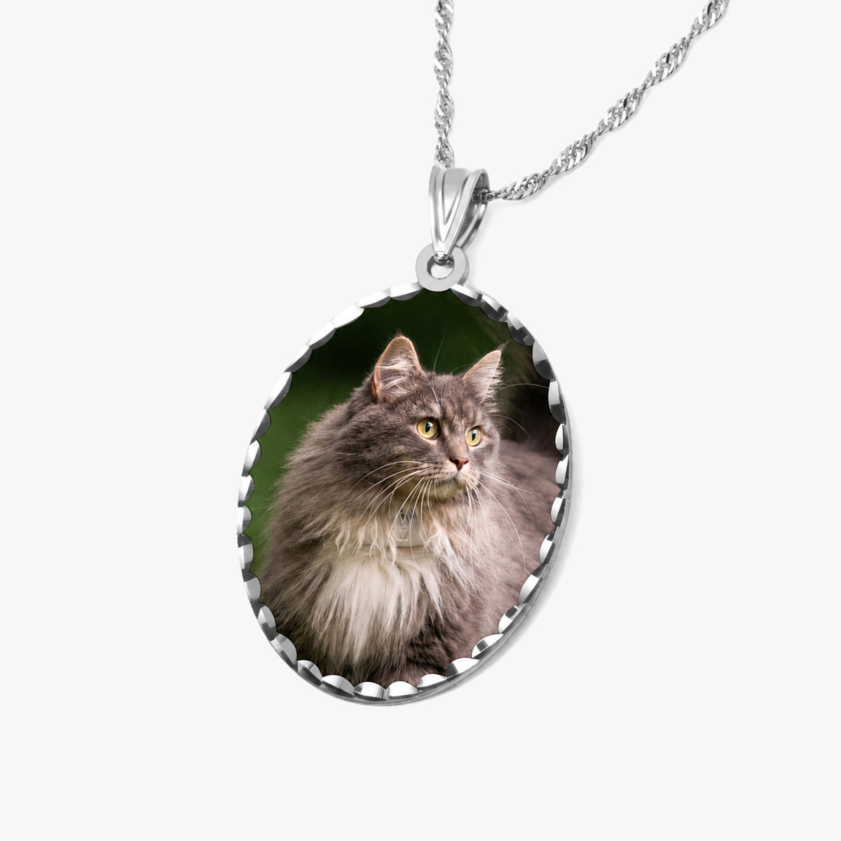 Oval Photo Engraved Pendant with Diamond Cut Edge