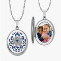 Blue Lotus Oval Photo Locket
