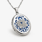 Blue Lotus Oval Photo Locket