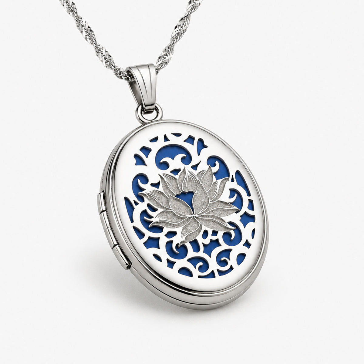 Blue Lotus Oval Photo Locket
