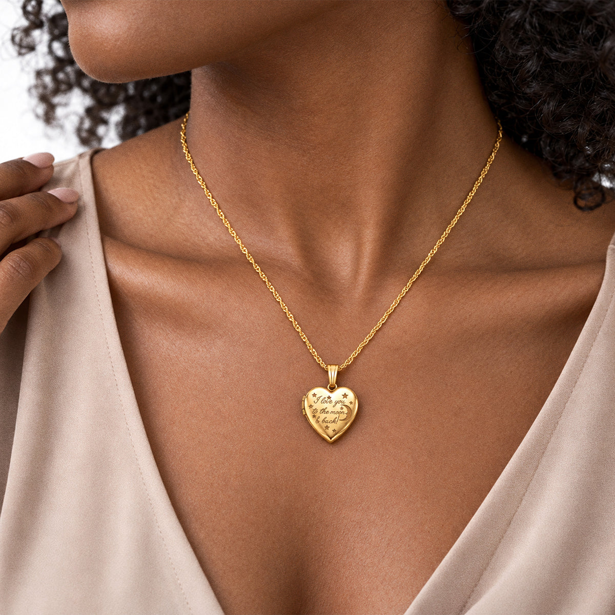 14K Gold-Filled To The Moon & Back Heart Photo Locket - on model