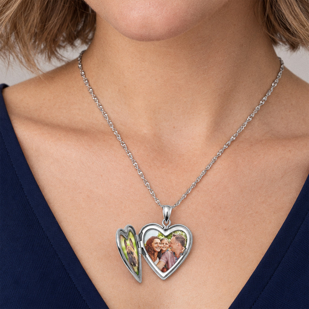 Dancing Diamond Heart Photo Locket - on model