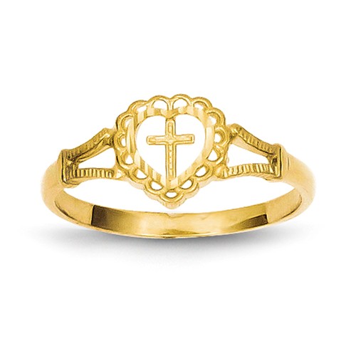 14K Diamond-Cut Children's Heart And Cross Ring