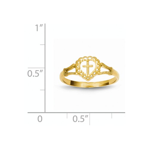 14K Diamond-Cut Children's Heart And Cross Ring
