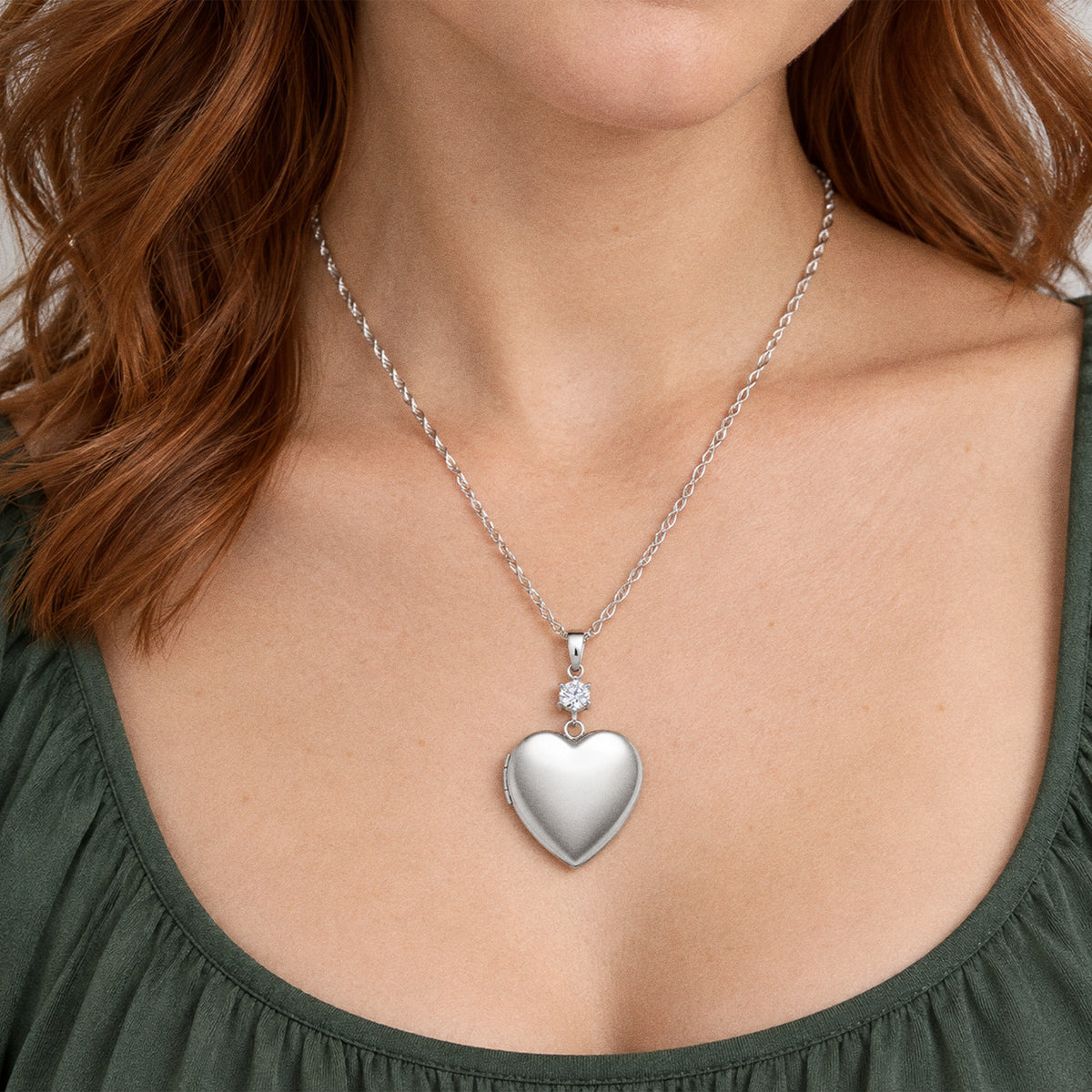Sweetheart Cubic Zirconia Accent Heart Photo Locket - on model
