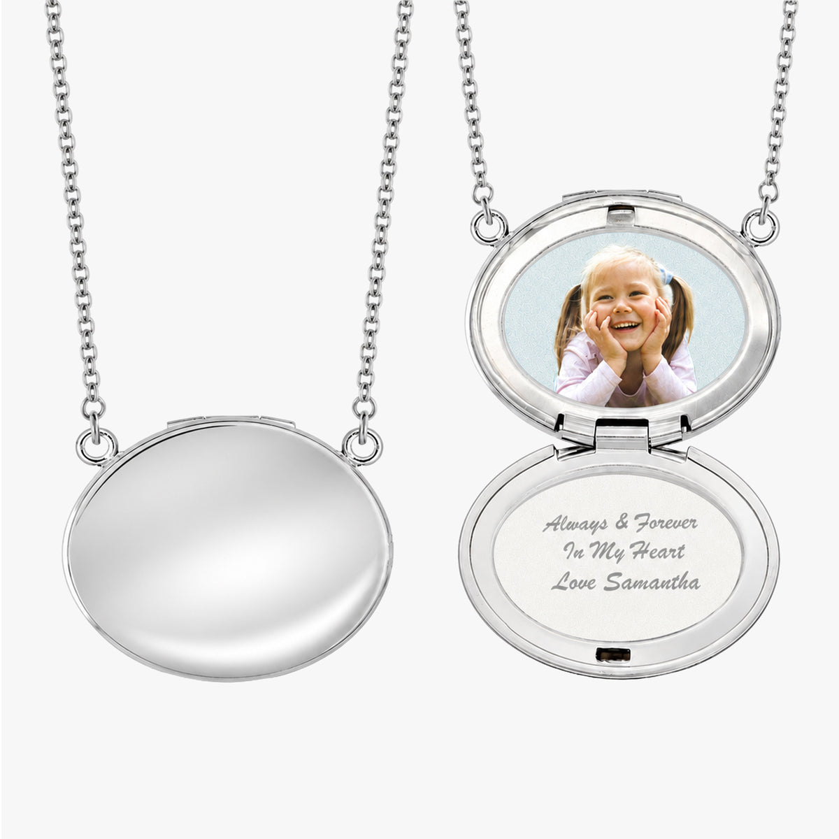Sideways Plain Oval Photo Locket With Chain Included
