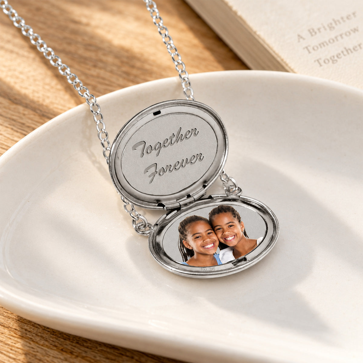 Sideways Plain Oval Photo Locket with Chain Included - lifestyle