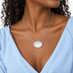 Sideways Plain Oval Photo Locket with Chain Included - on model