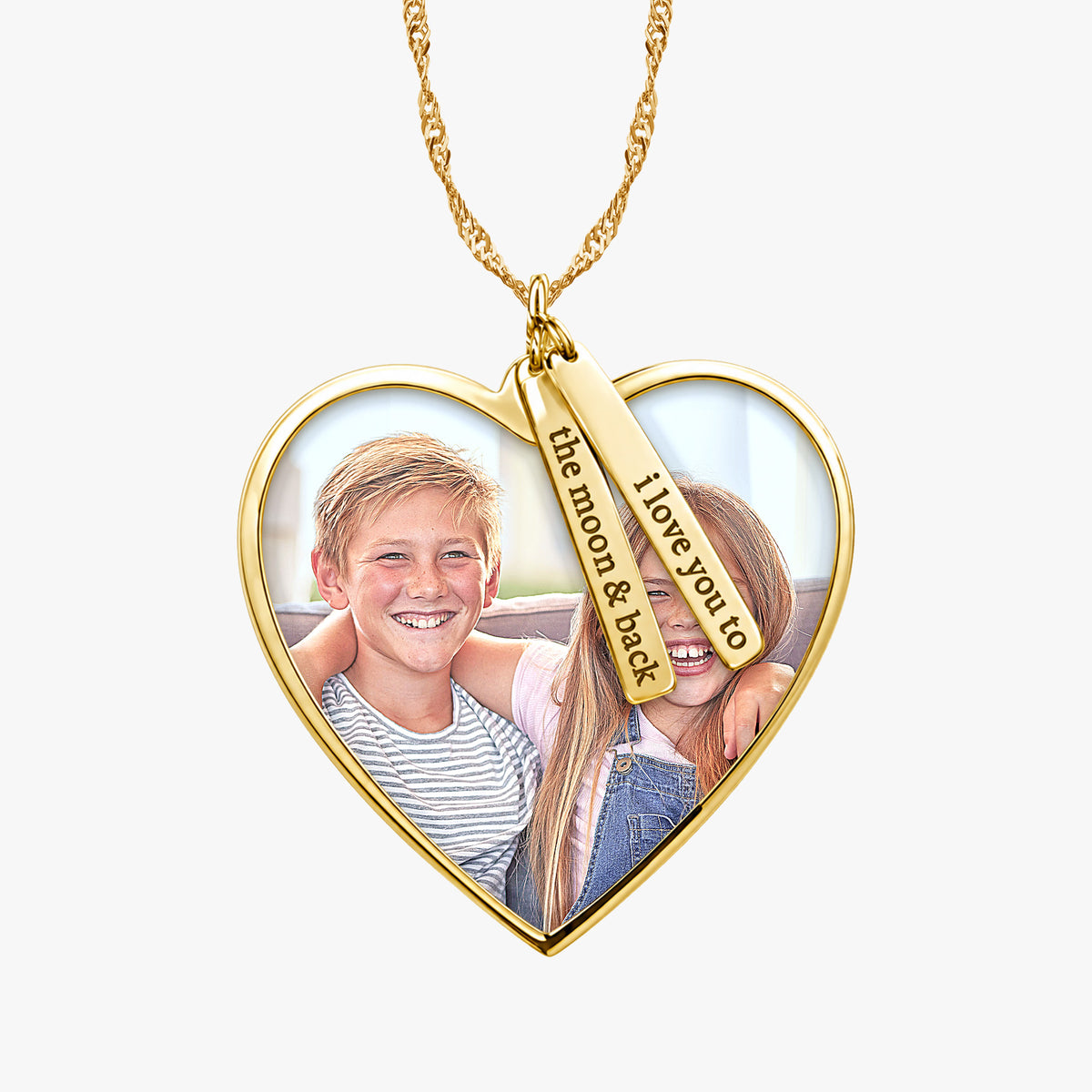 Heart Photo Pendant with Personalized Name Tags