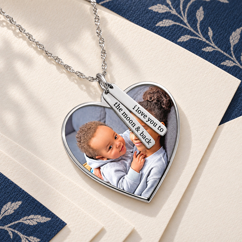 Heart Photo Pendant with Personalized Name Tags - lifestyle
