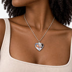 Heart Photo Pendant with Personalized Name Tags - on model