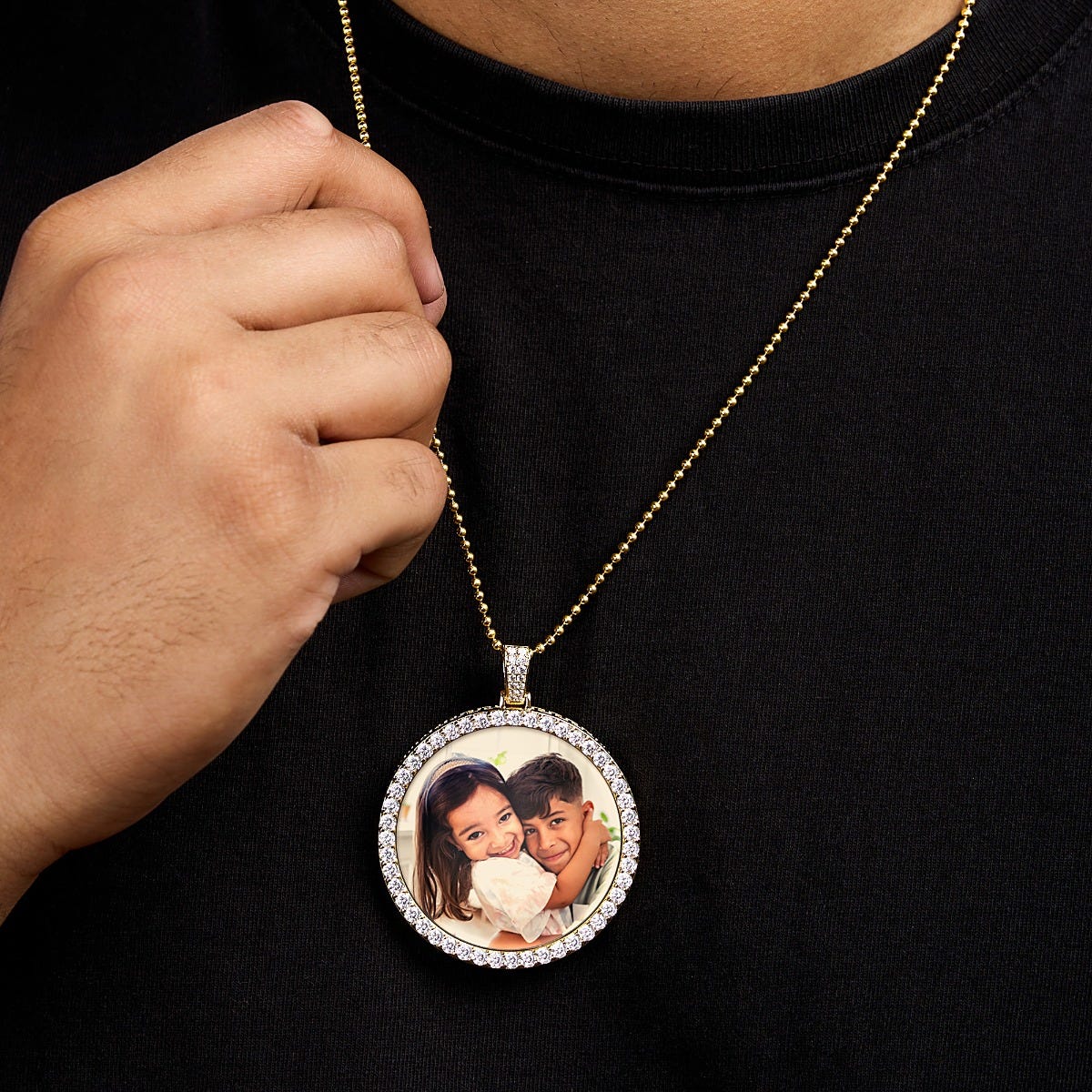 XL Cubic Zirconia Photo Engraved Pendant