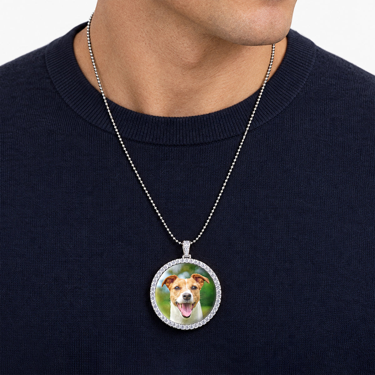 XL Cubic Zirconia Photo Engraved Pendant - on model