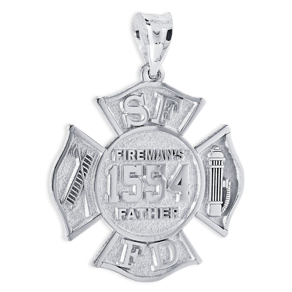 Silver firefighter badge pendant engraved for a father (PG93748, secondary photo 1)