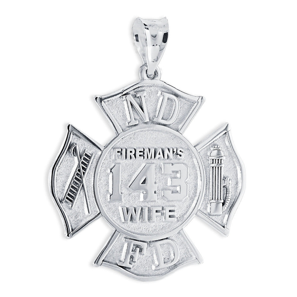 Silver firefighter badge pendant engraved for a wife (PG93748, secondary photo 2)