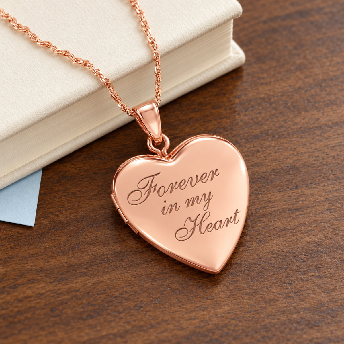Sterling Silver Rose Gold Plated "Forever In My Heart" Heart Locket - lifestyle