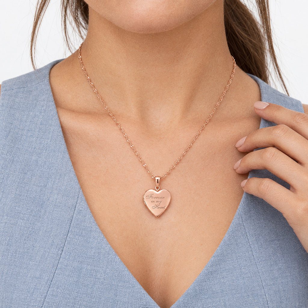Sterling Silver Rose Gold Plated "Forever In My Heart" Heart Locket - on model