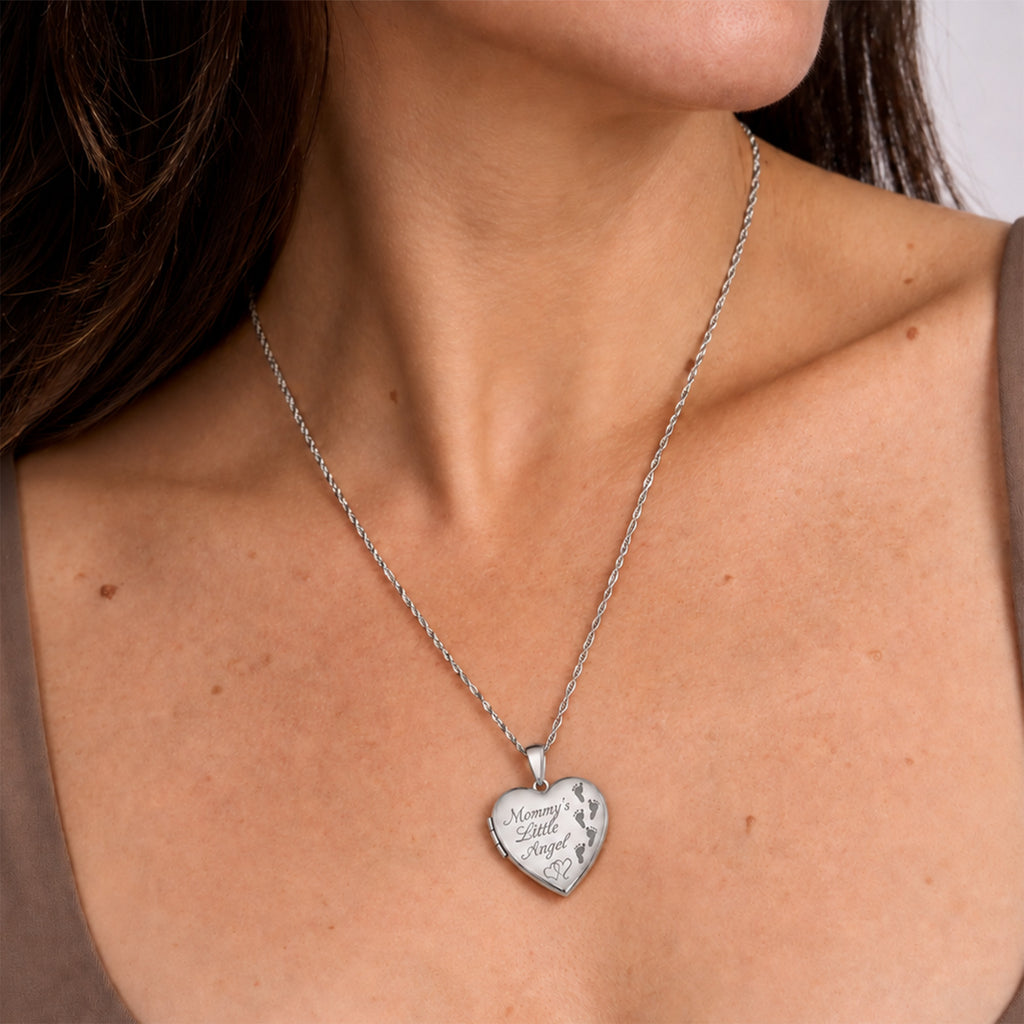Mommys Little Angel  Heart Photo Locket - on model
