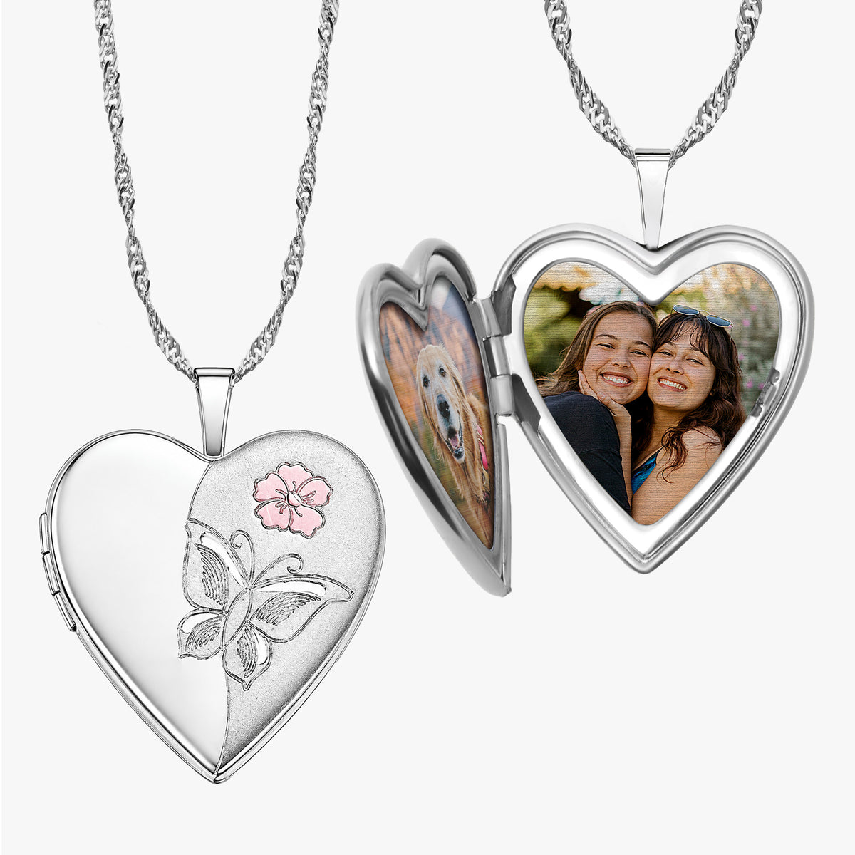 Enameled Butterfly Heart Photo Locket