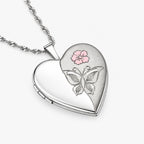 Enameled Butterfly Heart Photo Locket