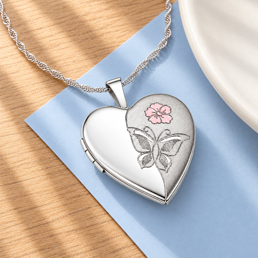 Enameled Butterfly Heart Photo Locket - lifestyle