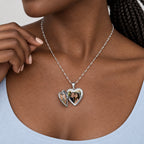 Enameled Butterfly Heart Photo Locket - on model