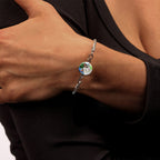 Stainless Steel Photo Engraved Bangle Bracelet - on model