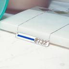 Silver police thin-blue-line bar necklace displayed on a white jewelry stand (PG93919, secondary photo 6)
