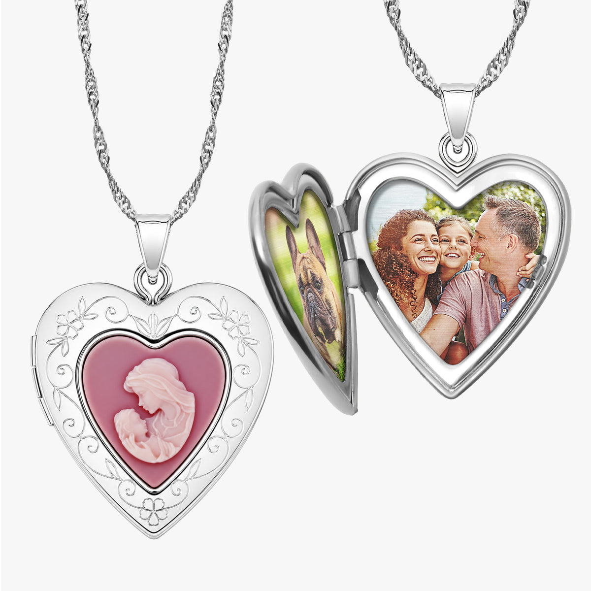 Pink Mother & Child Cameo Heart Photo Locket