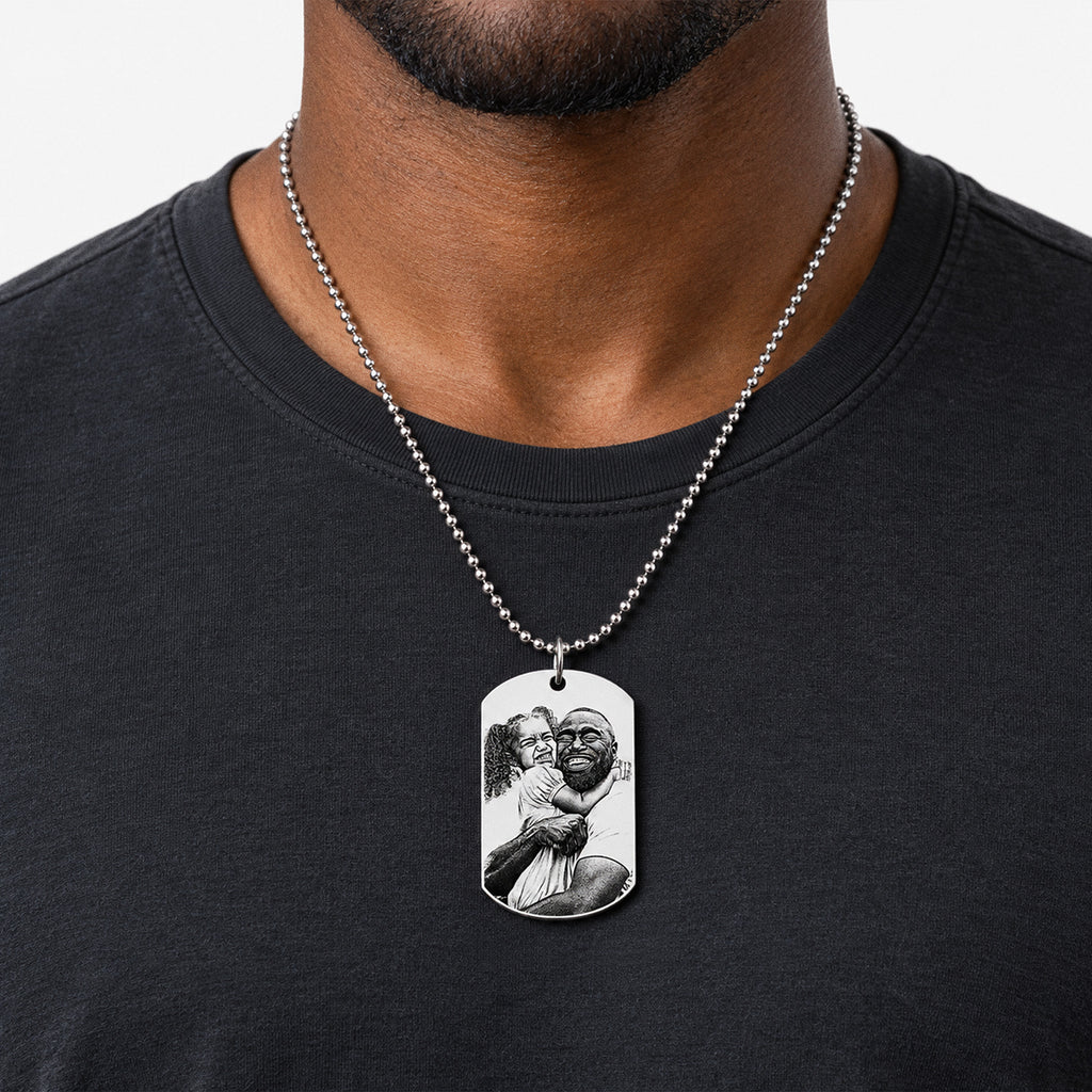 Stainless Steel Dog Tag Photo Pendant - on model
