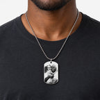 Stainless Steel Dog Tag Photo Pendant - on model