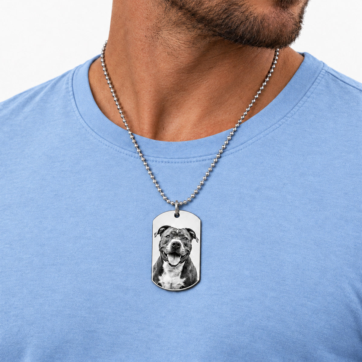 Stainless Steel Dog Tag Photo Pendant - on model