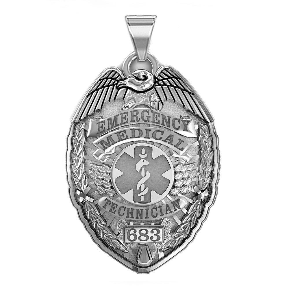 Silver emergency medical technician badge with a muted center. (PG94279, secondary photo 3)