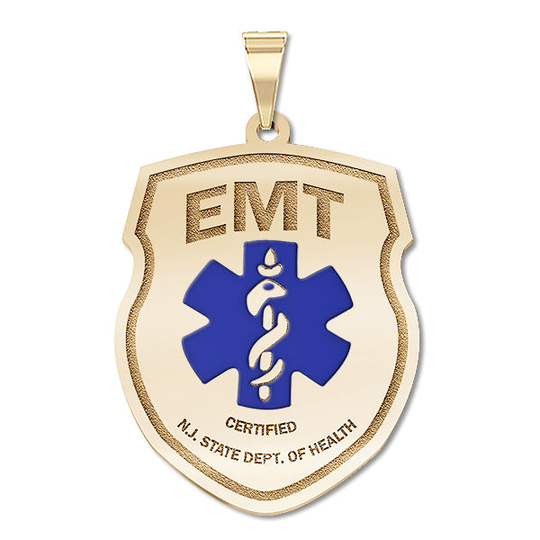 Gold certified EMT badge with a blue medical emblem. (PG94285, secondary photo 1)