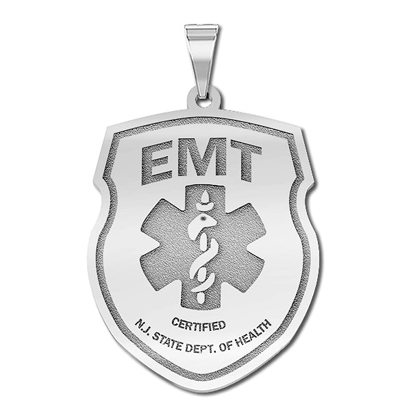 Silver certified EMT badge with a gray medical emblem. (PG94285, secondary photo 2)