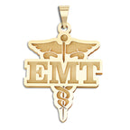 Gold EMT medical emblem pendant with plain gold lettering. (PG94287, secondary photo 2)