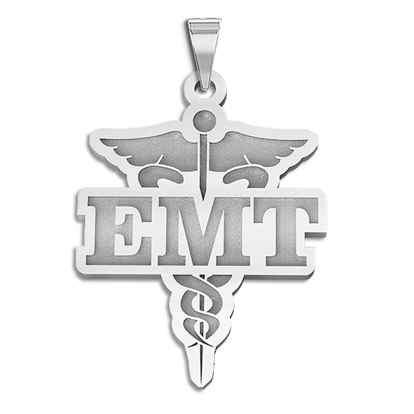 Silver EMT medical emblem pendant with plain silver lettering. (PG94287, secondary photo 3)