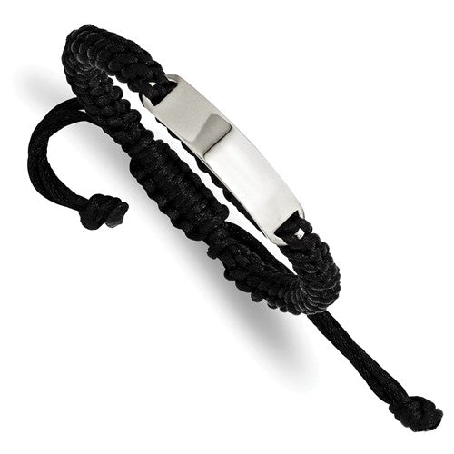 Custom Engraved Stainless Steel Men's Black Fabric ID Bracelet