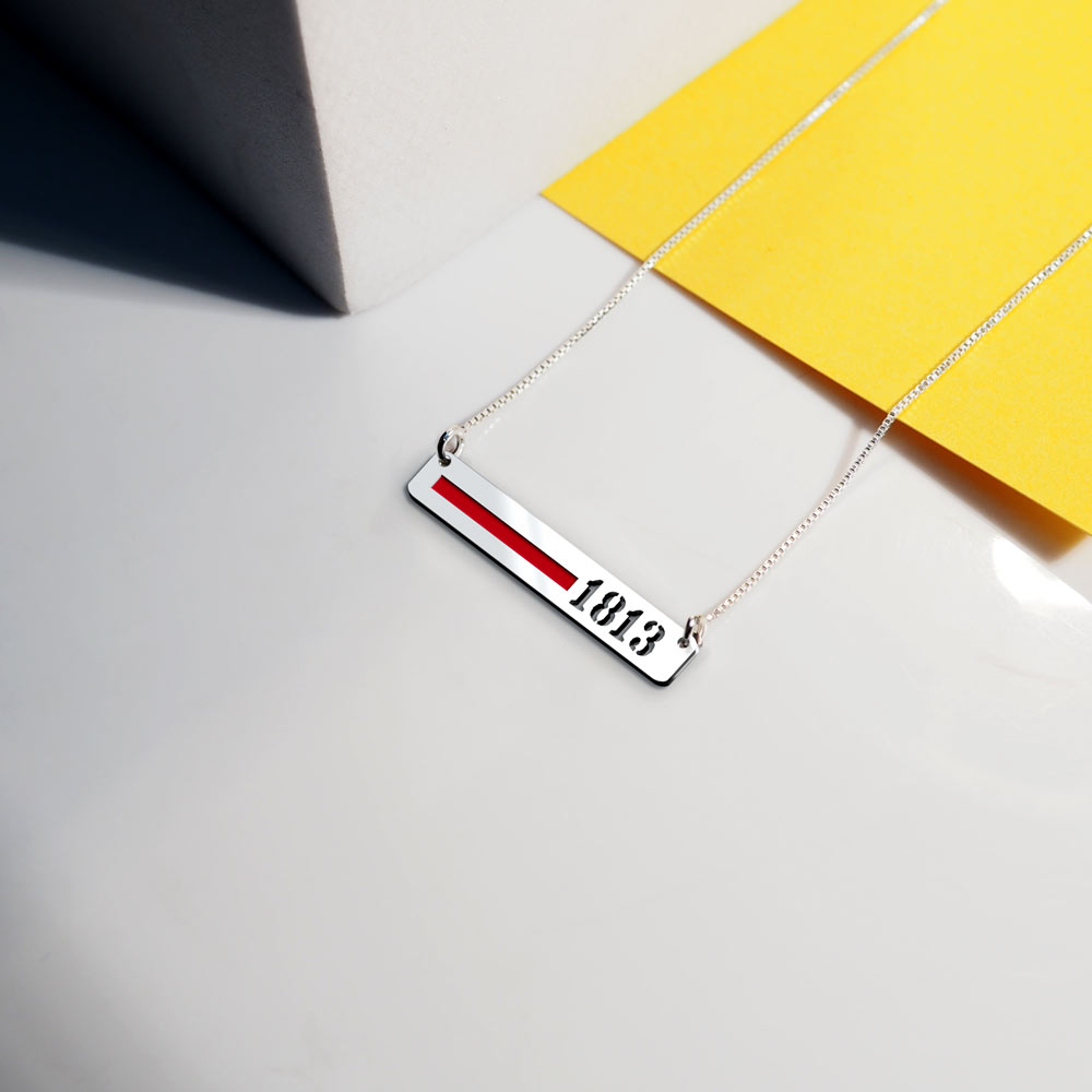 Thin Blue Line firefighter necklace on a display surface (PG94604, secondary photo 4)