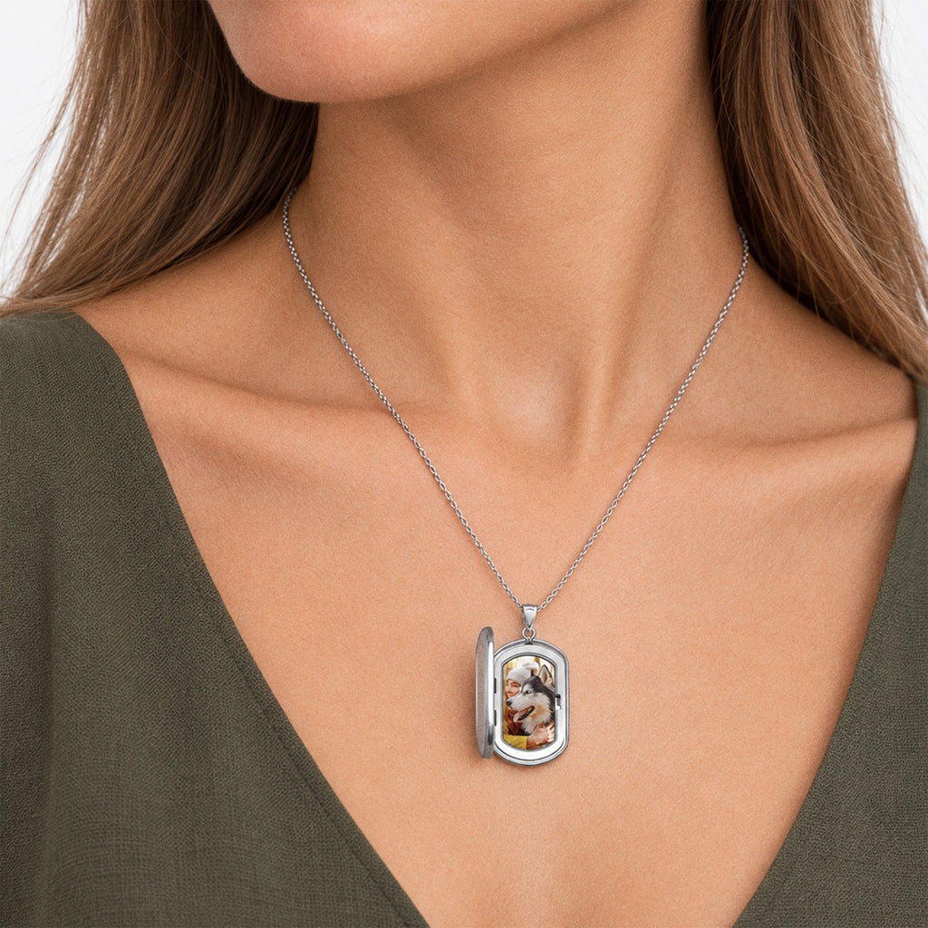 Dog Tag Dog Paw Photo Locket - on model