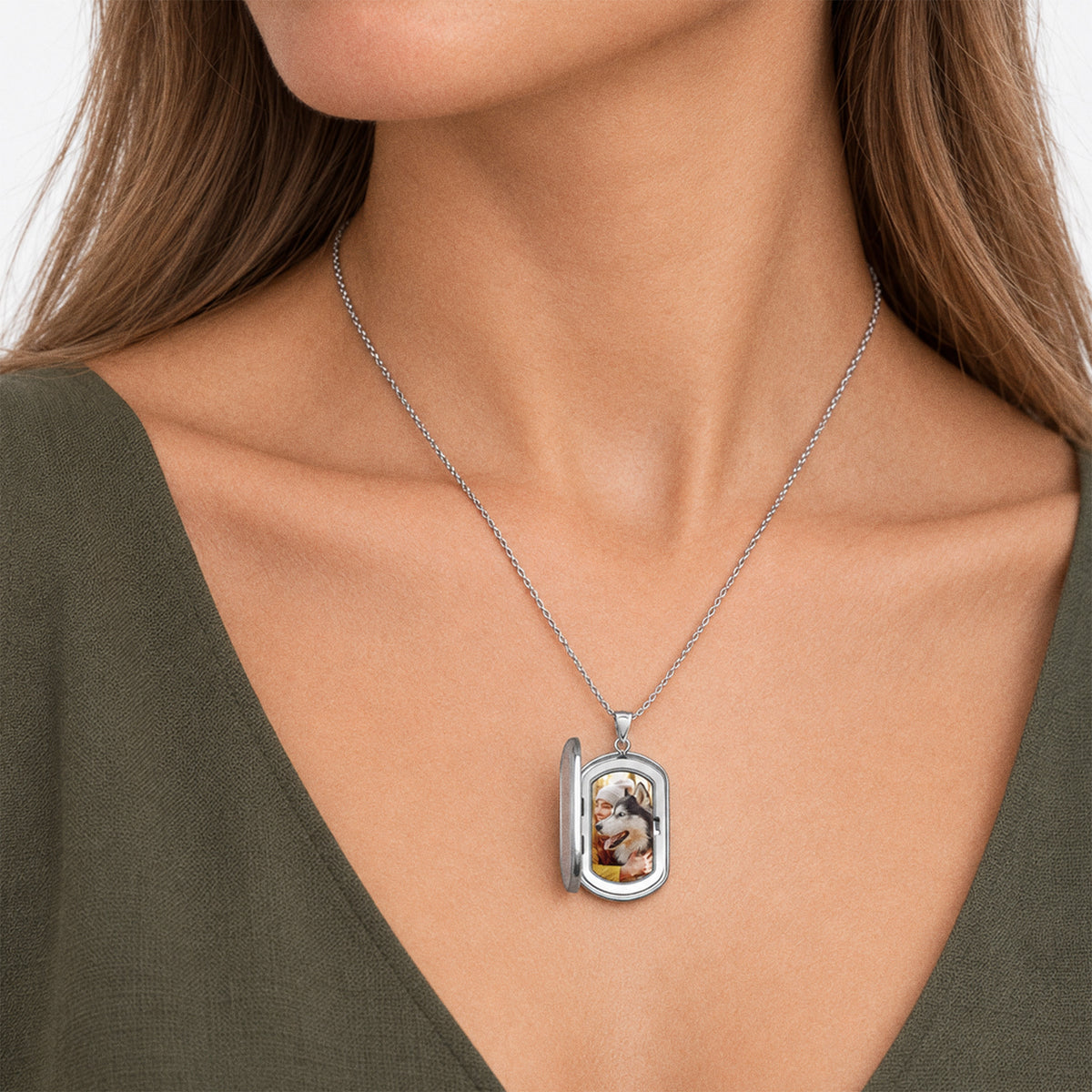 Dog Tag Dog Paw Photo Locket - on model