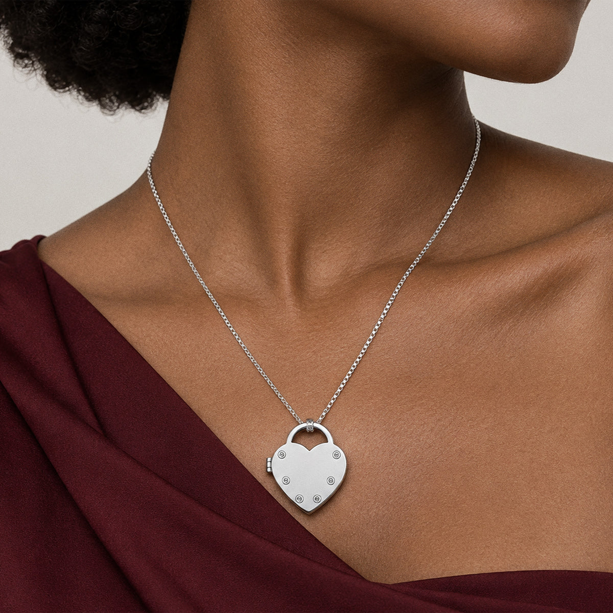 Heart Lock Photo Locket with Chain Included - on model