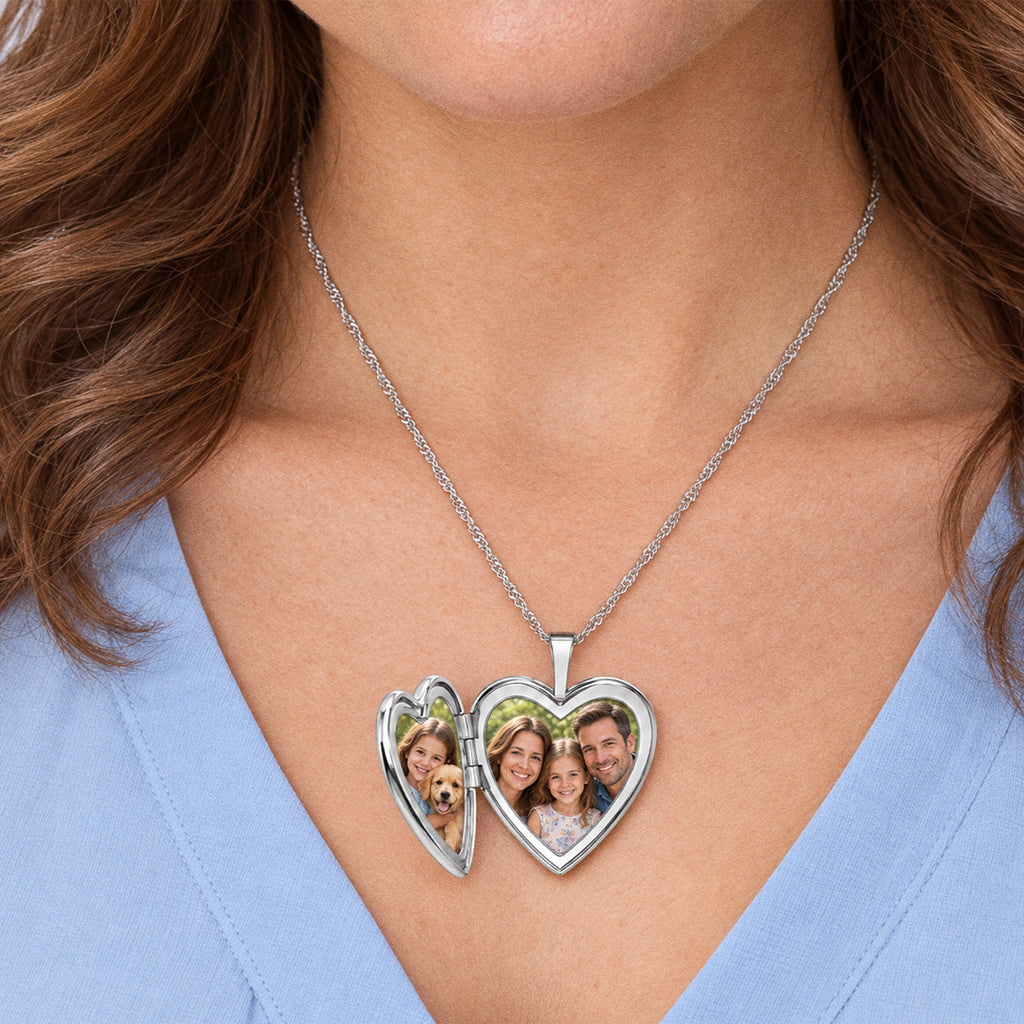 Heart Angel Wing Heart Photo Locket - on model