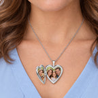 Heart Angel Wing Heart Photo Locket - on model